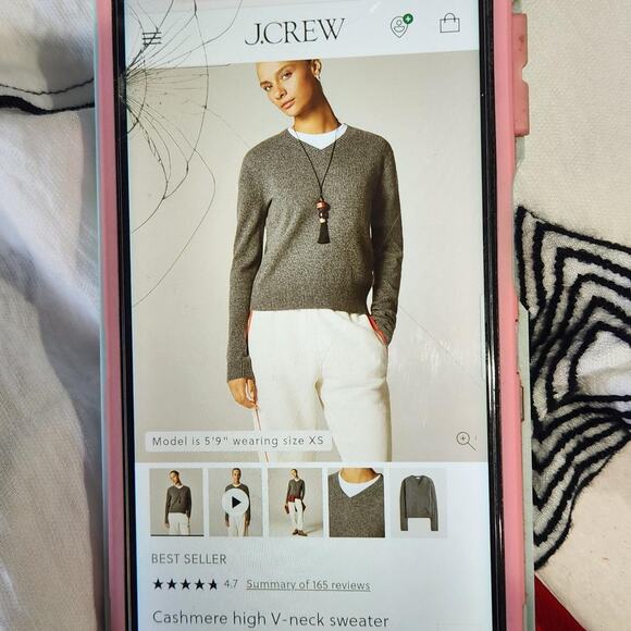 NEW J Crew Grey Cashmere v neck Sweater oversized chest 46 extra small men women - Picture 5 of 8